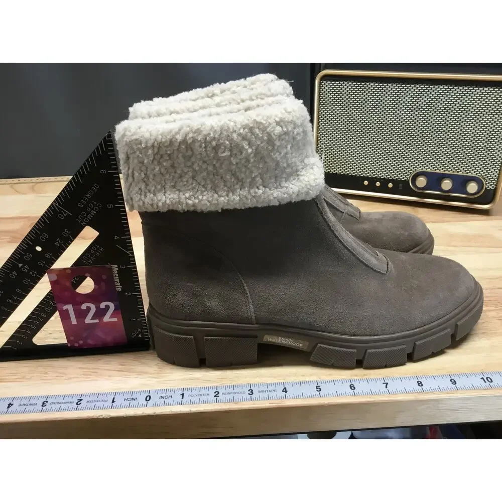 Blondo Sherpa Trim Ankle Boots Women's 10 Brown Front Zip Waterproof Round Toe